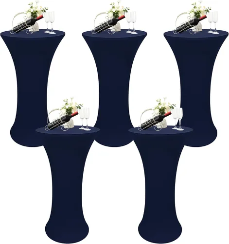 Miniatura 14 de Cubierta de Mesa de Cóctel Redonda Ajustada de 24x43 Pulgadas Mantel de Mesa de Cóctel de Elastano Negro Mantel Ajustado Highboy Manteles de Mesa