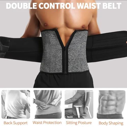 Miniatura 2 de KIWI RATA Corsé de neopreno para entrenamiento de cintura para hombre, cinturón de compresión extra para el vientre Gris - Dos correas