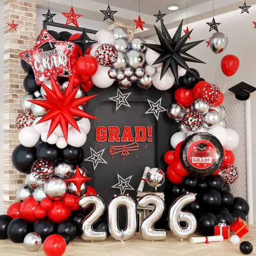 Miniatura 12 de Kit de arco de globos de graduación azul y dorado 2026, decoraciones de graduación 2026, globos dorados del número 2026 con explosión de estrella