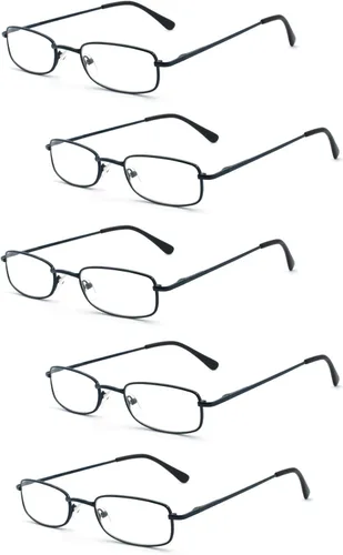 5 pares de lentes de lectura rectangulares de metal para hombres y mujeres, multicolor azul marino