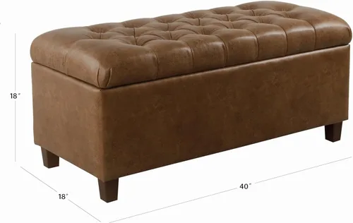Miniatura 3 de HomePop Decoración del hogar Banco de almacenamiento con botones Banco otomano con almacenamiento para sala de estar y dormitorio, cuero Piel