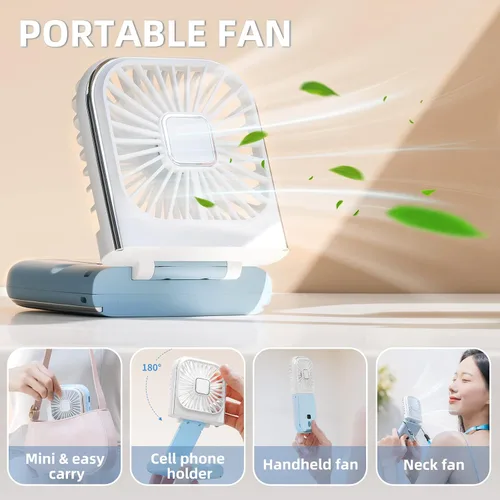 Miniatura 2 de Ventilador portátil recargable, mini ventilador de mano de 3000 mAh, funciona con pilas, pequeño ventilador de escritorio para oficina, exterior e