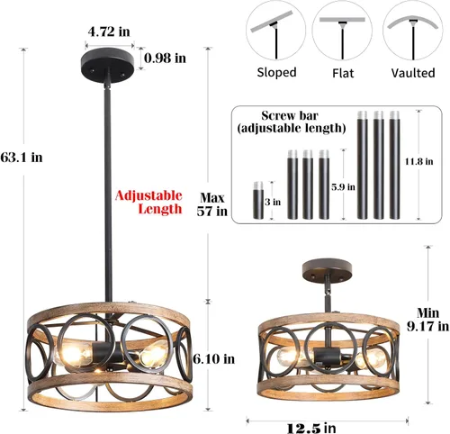 Miniatura 4 de Lámpara de techo semi empotrada, lámpara de techo de 3 luces estilo granja moderna, lámpara de techo vintage cerca del techo para cocina, pasillo