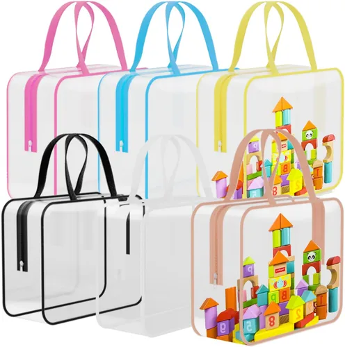 6 paquetes de bolsas grandes de almacenamiento de juguetes de PVC impermeables, organizadores, bolsas de juguetes reutilizables de PVC transparente