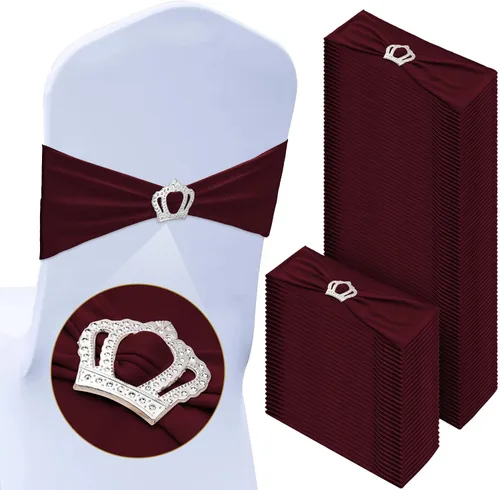 VitalCozy 100 piezas de cintas elásticas de elastano para sillas con hebilla deslizante en forma de corona, bandas elásticas para sillas, lazos de