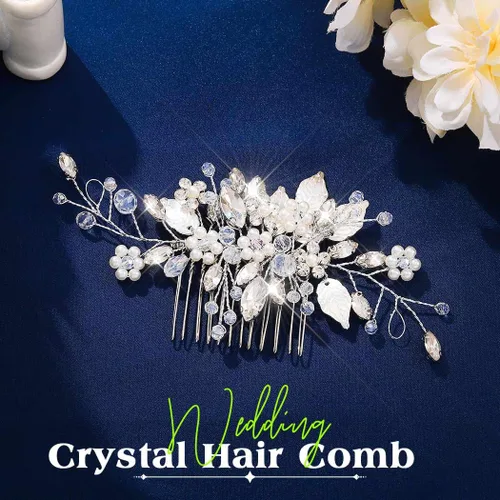 Miniatura 3 de JEAIRTS Peine de cristal para el cabello, accesorio para el cabello de boda, accesorio para el cabello para mujer 1-plateado