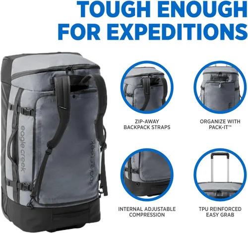 Miniatura 5 de eagle creek Cargo Hauler XT - Bolsa de lona con ruedas, asa telescópica y correas de mochila plegables, tapa en U con cerradura y bolsillo de acceso