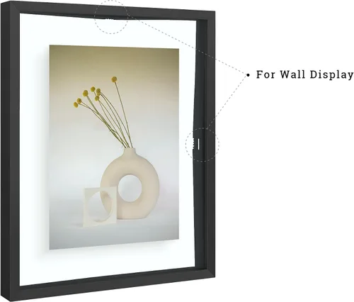 Miniatura 6 de Frametory, juego de marcos flotantes - Marcos de fotos de metal negro - Vidrio real - Muestra una foto de 11x14, dos de 8x10 y cuatro de 5x7