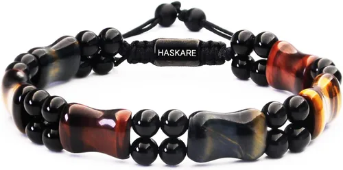 HASKARE Healing Crystals Tiger Eye Bracelets for Men, Mens Jewelry Beads Protection Crystal Tigers Eye Bracelet, Genuine Stone Bead Bracelet Anxiety