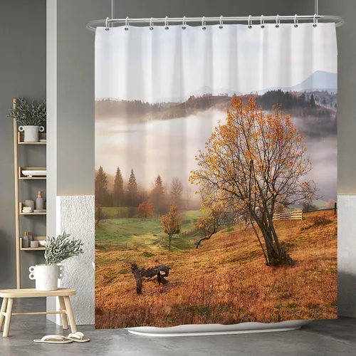 Miniatura 83 de Cortina de ducha de fantasma y gato negro para niños, 36 x 72 pulgadas, espeluznante y bonita, cortina de baño de Halloween con 6 ganchos, cortina