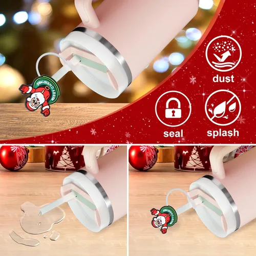 Miniatura 5 de Tapa superior de pajita de silicona de Navidad para vaso Stanley Cup de 30 y 40 oz, accesorios para termos, tapas de cubierta a prueba de polvo