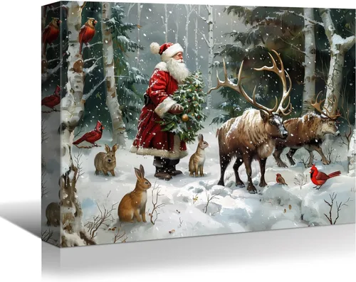 Miniatura 36 de Denozer - Arte de pared de muñeco de nieve de Navidad, impresiones artísticas sobre lienzo para dormitorio, sala de estar, decoración de pared