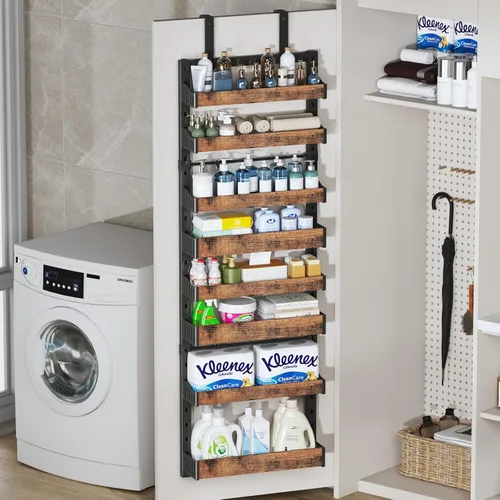 Miniatura 7 de Organizador de despensa sobre la puerta de 8 niveles, estante de especias de metal resistente para montar en pared o colgar, con estantes