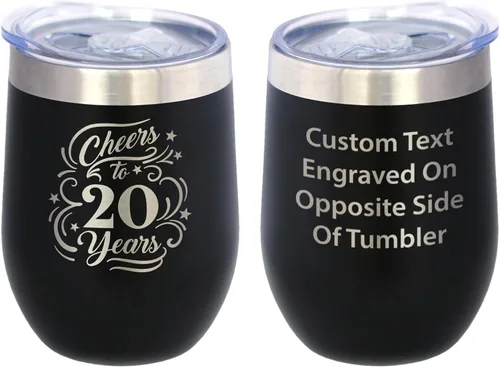 Miniatura 10 de Cheers to 20 Years - Vaso de vino con tapa deslizante - Taza aislada de acero inoxidable - Regalo para el 20 aniversario - Negro