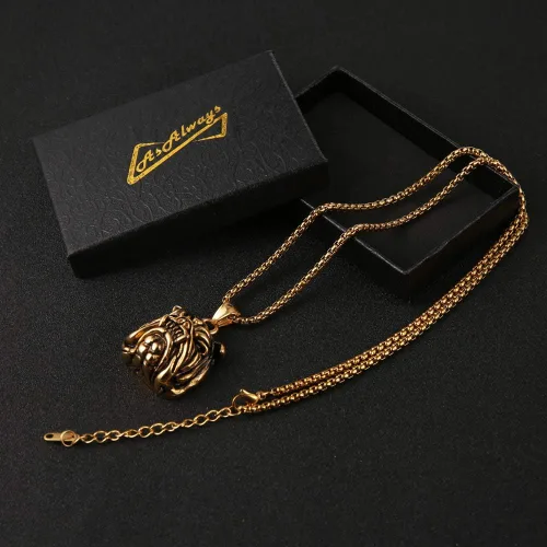 Miniatura 5 de AsAlways Colgante para mascotas de expresión feroz regalo chapado en oro collar de cabeza de bulldog de acero inoxidable 22+2 pulgadas cadena