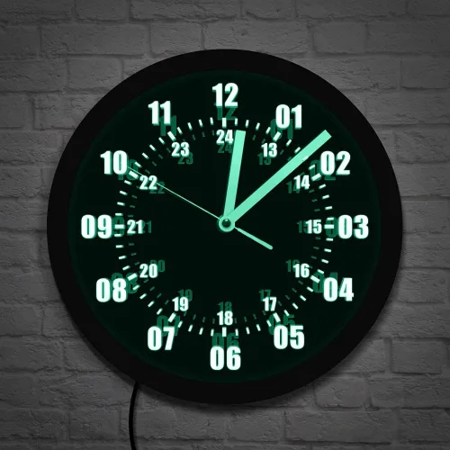 Miniatura 7 de The Geeky Days Reloj de pared con signo de neón de 24 horas de tiempo militar con retroiluminación LED zona horaria mundial militar signo de neón