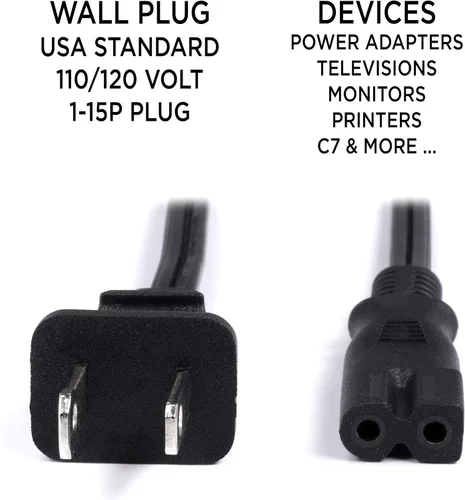 Miniatura 8 de Cable de alimentación polarizado de 2 clavijas con núcleo de alambre de cobre – (cuadrado/redondo) para satélite, CATV, sistemas de juego y más