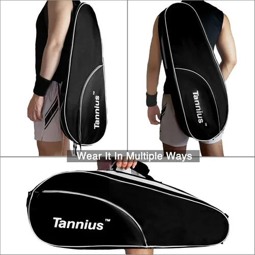 Miniatura 5 de Bolsa para raqueta de tenis Tannius (para 3-5 raquetas), con compartimento para zapatos y teléfono y almohadilla protectora, bolsa de raqueta