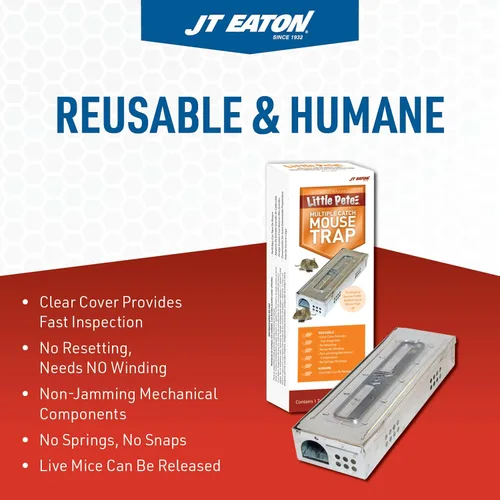 Miniatura 3 de JT Eaton 428CL Little Pete Slim - Trampa para ratones con tapa transparente, no necesita cebo, paquete de 1