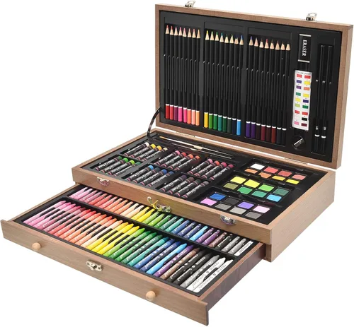 Miniatura 2 de Sunnyglade Juego de Arte Deluxe de 145 Piezas, Caja de Arte de Madera y Kit de Dibujo con Crayones, Pasteles al Óleo, Lápices de Colores, Pastillas