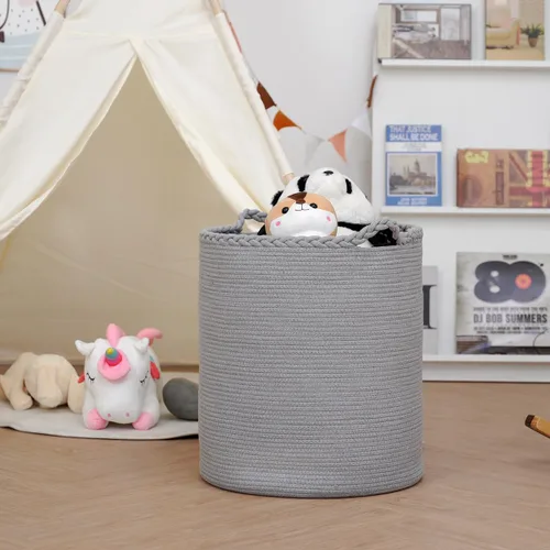 Miniatura 3 de Cesta de lavandería tejida de gran tamaño de 90 litros, cesta de lavandería alta de algodón para mantas, ropa, almohadas, juguetes, zapatos, cubo
