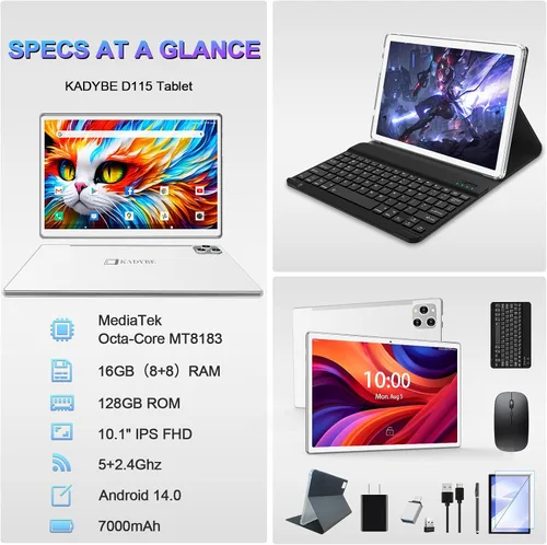Miniatura 2 de Tableta Android 14 2026 de 10 pulgadas, tabletas de 128 GB ROM+16 GB de RAM (8+8 virtual), tableta 2 en 1 con teclado, potente octa-core+cámara