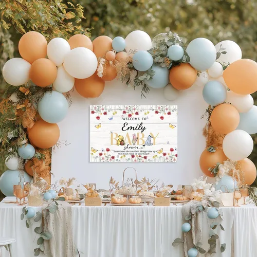 Miniatura 6 de Decoraciones para Baby Shower de Winnie, Letrero de Bienvenida de Winnie para Niño y Niña, Letrero de Bebé en Flor, Decoración de Puerta de Entrada
