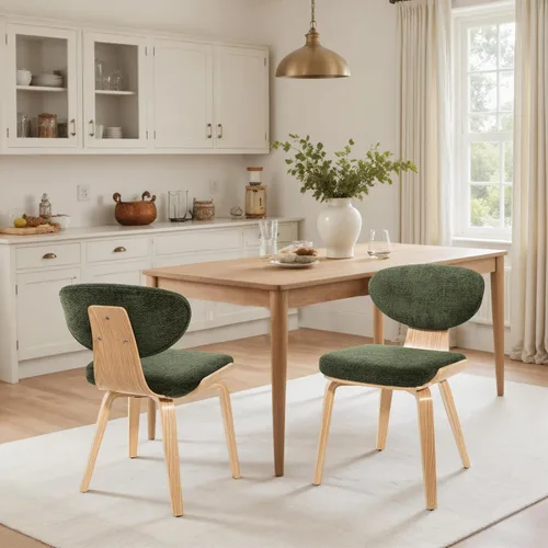 Miniatura 14 de Art Leon Juego de 2 sillas de comedor modernas de mediados de siglo, sillas de comedor tapizadas de piel sintética sin brazos con patas de madera