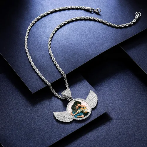 Miniatura 3 de VIBOOS Collar con colgante de memoria de hip hop personalizado, texto con imagen personalizada para hombres y mujeres, foto personalizada de cobre