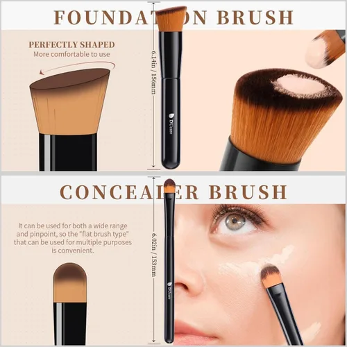 Miniatura 2 de DUcare Brocha para base y corrector, 2 unidades, bronceador de contorno, brocha Kabuki para cara, mezcla de líquidos sintéticos, herramientas
