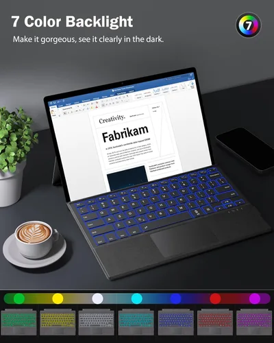 Miniatura 3 de Covertor MoKo para Microsoft Surface Pro 4 / Pro 3 / Surface Pro 2017, teclado Bluetooth inalámbrico delgado con Trackpad, retroiluminado con luces