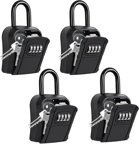 Miniatura 11 de Caja de bloqueo portátil para llaves, caja de seguridad segura para interiores, exteriores, garaje, jardín, tienda (1, gris)