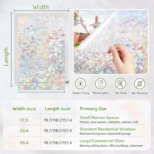 Miniatura 7 de LUTE - Película de privacidad para ventana, película de arco iris, adhesivo estático de vidrio manchado 3D decorativo, adhesivos de vidrio