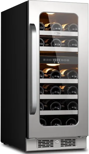 Miniatura 10 de Refrigerador de vino de 15 pulgadas, 29 botellas, refrigerador de vino de doble zona debajo del mostrador con puerta de vidrio, 3 LED integrados