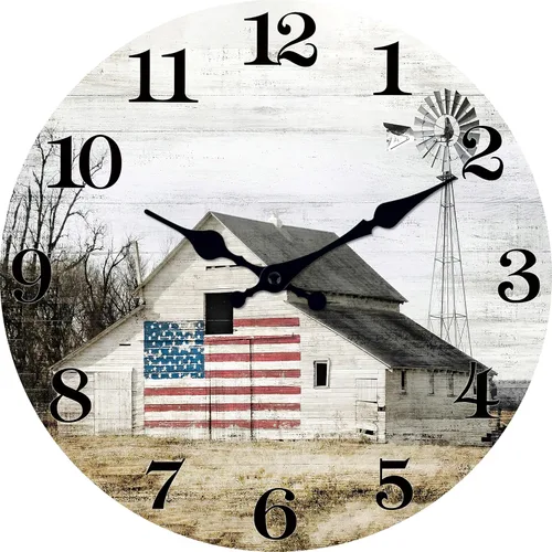 Miniatura 11 de XFM Reloj de Pared de Oso de Cabaña Operado con Batería de 10 Pulgadas Silencioso de Madera Relojes de Pared Rústicos de Granja para Decoración