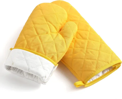 Miniatura 2 de Juego de 4 guantes para horno y soportes para ollas, resistentes al calor, 500 grados, extra gruesos, largos, de algodón, para cocina