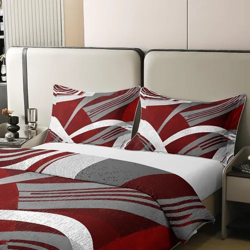 Miniatura 4 de jejeloiu Juego de funda de edredón a rayas 100% algodón, diseño geométrico, 100% algodón, decoración de habitación, diseño geométrico, rojo y gris