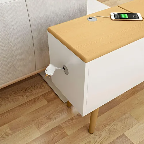 Miniatura 6 de Mesa auxiliar, mesa auxiliar de madera moderna con cajones y gran almacenamiento para almacenamiento compacto, muebles de oficina en casa, 1 natural
