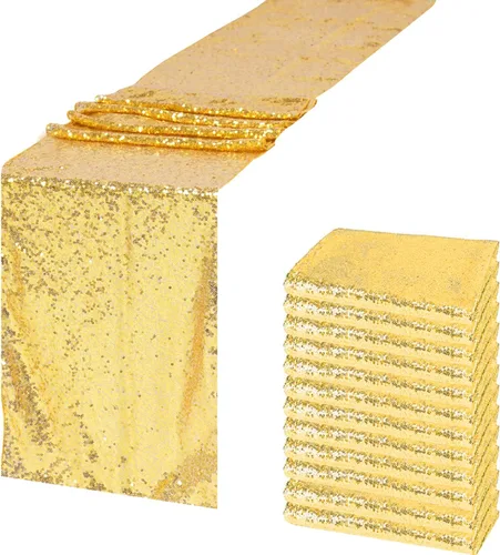 Miniatura 30 de JYFLZQ Camino de mesa de lentejuelas negras de 12 x 72 pulgadas, manteles de mesa de tela con lentejuelas negras brillantes - Caminos brillantes