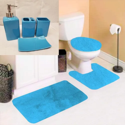 Miniatura 4 de (#6) Juego de baño de 7 piezas con alfombrilla de baño con tapa de inodoro de contorno con alfombras de respaldo de goma con accesorios en varios