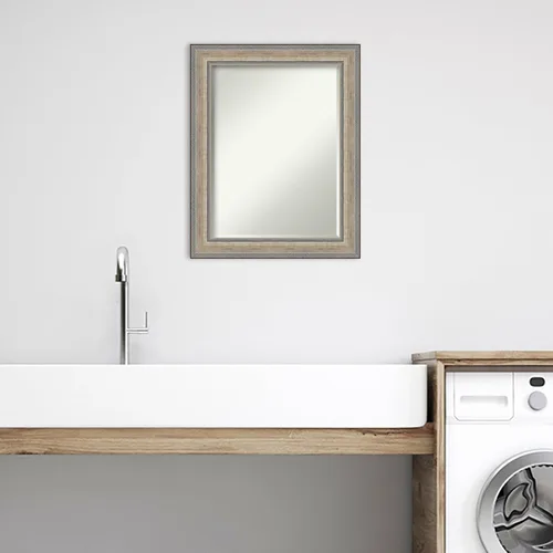 Miniatura 5 de Amanti Art Espejo de baño plateado para sobre el fregadero, 29 x 23 pulgadas, espejo rectangular de tocador de plata champán, marco de madera