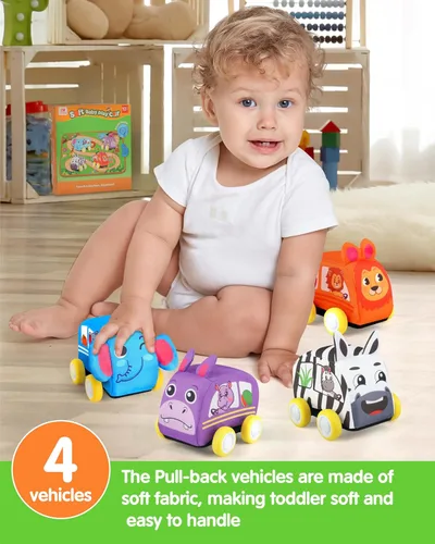 Miniatura 3 de Vanmor Juguetes de auto para bebés de 12 meses, tapete musical con 4 animales suaves para niños de 1 año, juguetes suaves de aprendizaje para bebés