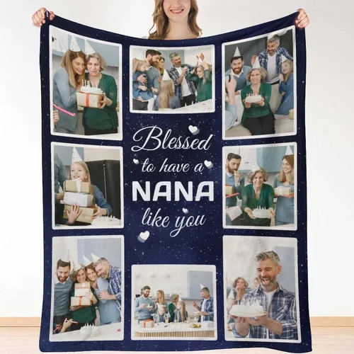 HUGLAZY Regalos para nana - Manta personalizada con fotos, manta de fotos para abuela, abuela, manta de cumpleaños de nieta