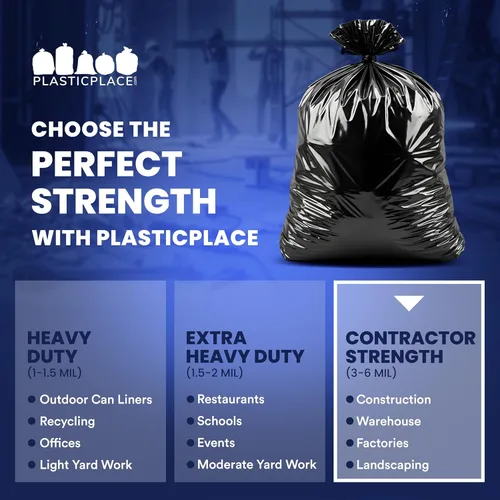Miniatura 7 de Plasticplace Bolsas de basura para contratistas de 55-60 galones │ 3.0 mil │ Bolsa de basura negra resistente │ 38 pulgadas x 58 pulgadas