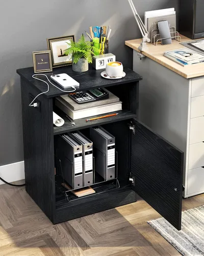 Miniatura 8 de TC-HOMENY Mesa auxiliar estrecha con estación de carga, mesa auxiliar, tapa abatible, estante y puertos USB mesita de noche para sala de estar