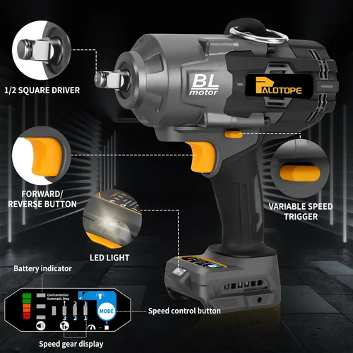 Miniatura 7 de Pistola de impacto inalámbrica de 1/2 pulgada 1623FT-LBS compatible con batería DeWalt, llave eléctrica sin escobillas de 2200 Nm con luz LED