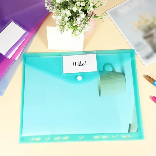 Miniatura 7 de Fuutreo 5 Pcs Binder Pockets for 3 Ring Plastic Envelopes Pocket Folders 11 Hole Snap Button Binder Pouch with Label Expandable Organizer for 2/3/4