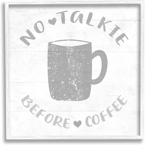 Miniatura 11 de Stupell Industries No Talkie Before Coffee Phrase - Taza de bebida gris enmarcada en negro, 12 x 12, blanco roto