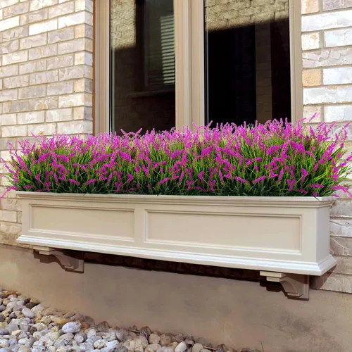 Miniatura 8 de Flores artificiales para decoración al aire libre, 12 paquetes de hierba falsa de mono para el hogar, jardín, porche, balcón, flores de lavanda