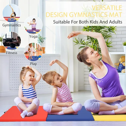 Miniatura 7 de Colchoneta de gimnasia para acrobacias, plegable, tapete de ejercicio para niños, adultos, tapete de yoga de piel sintética con asas de transporte